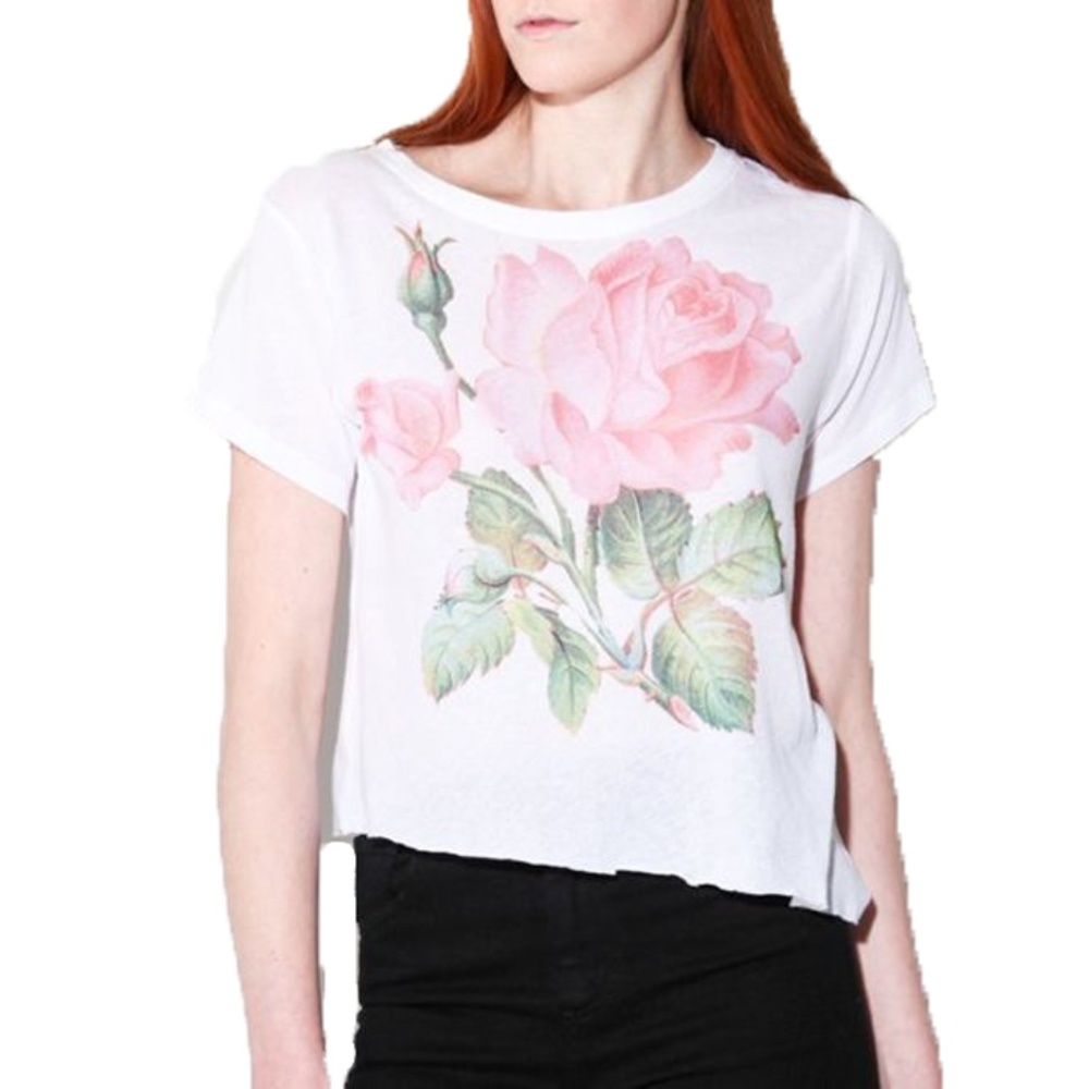 Wildfox White Label Pink Garden Rose Baby Tee Med